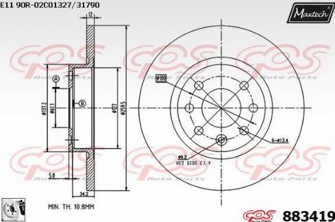 Maxtech 883419.0080 - Гальмівний диск autozip.com.ua