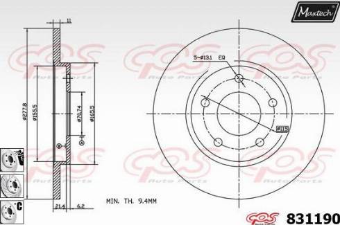 Maxtech 831190.6880 - Гальмівний диск autozip.com.ua