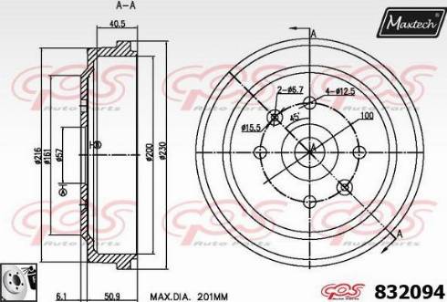 Maxtech 832094.0080 - Гальмівний барабан autozip.com.ua