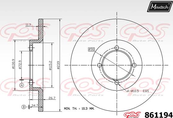 Maxtech 871095 - Гальмівний диск autozip.com.ua