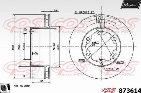 Maxtech 873614.0060 - Гальмівний диск autozip.com.ua