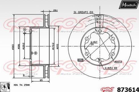 Maxtech 873614.0080 - Гальмівний диск autozip.com.ua