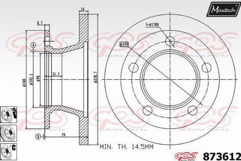 Maxtech 873612.6980 - Гальмівний диск autozip.com.ua