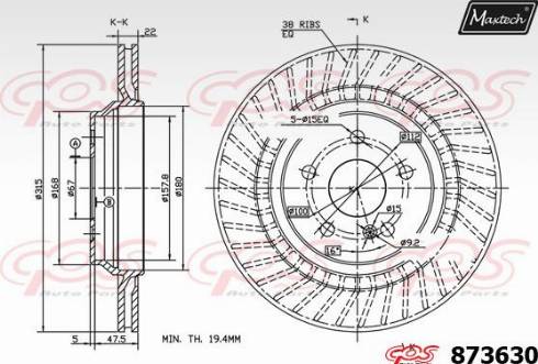 Maxtech 873630.0000 - Гальмівний диск autozip.com.ua