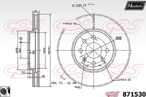 Maxtech 873047 - Гальмівний диск autozip.com.ua