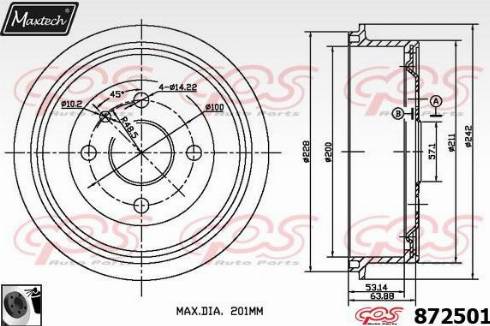 Maxtech 872501.0060 - Гальмівний барабан autozip.com.ua