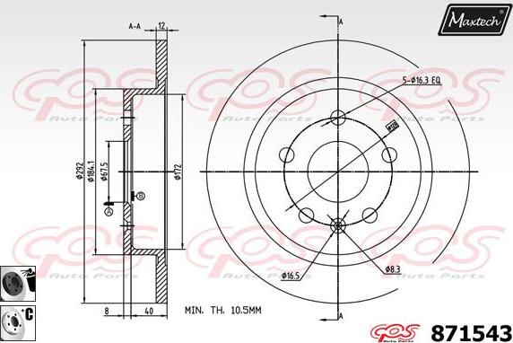 Maxtech 71810054 - Направляючий болт, корпус скоби гальма autozip.com.ua