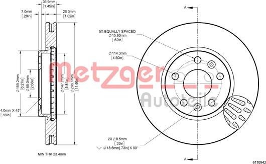 Metzger 6110942 - Гальмівний диск autozip.com.ua