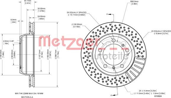 Metzger 6110924 - Гальмівний диск autozip.com.ua