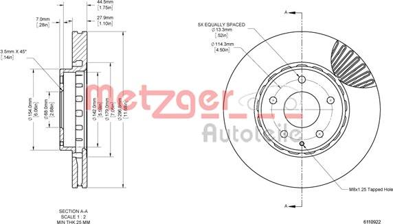 Metzger 6110922 - Гальмівний диск autozip.com.ua