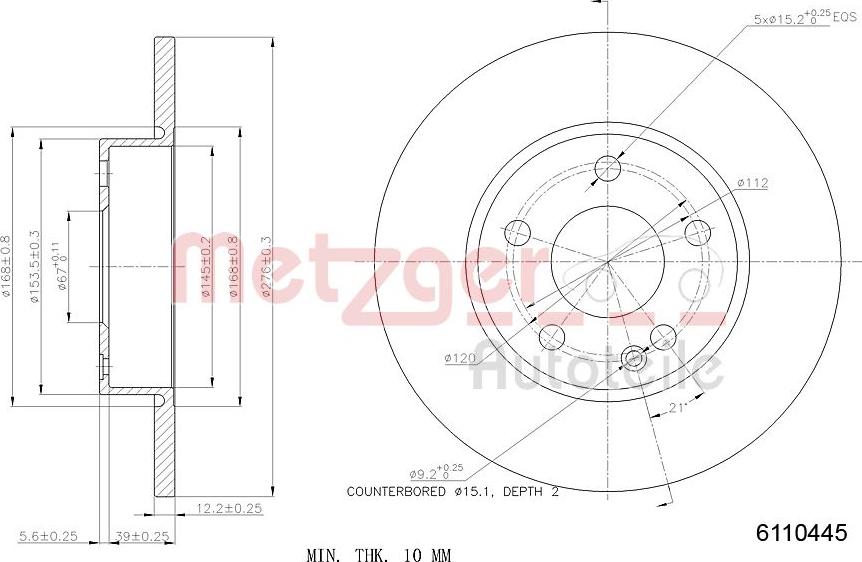 Metzger 6110445 - Гальмівний диск autozip.com.ua