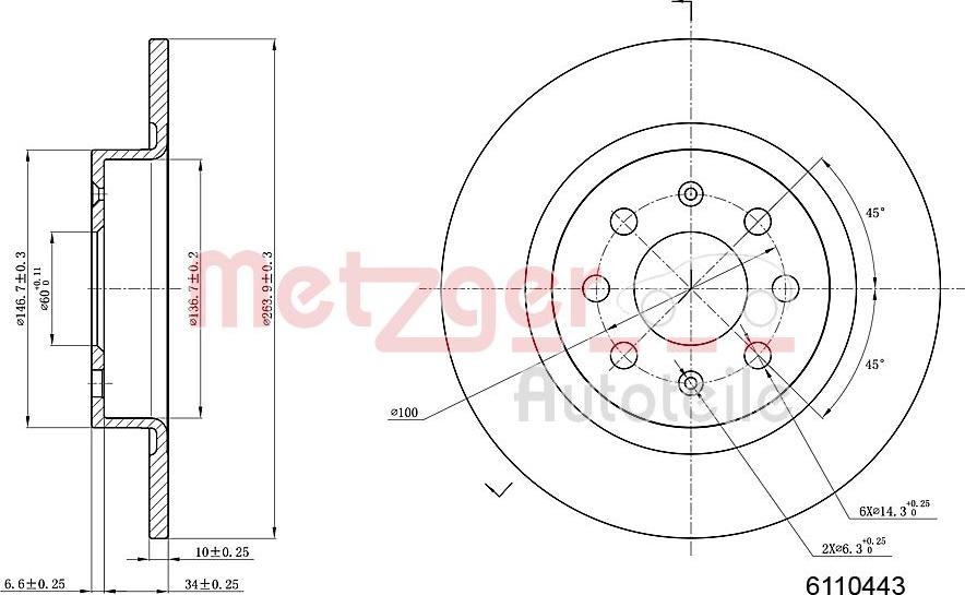 Metzger 6110443 - Гальмівний диск autozip.com.ua