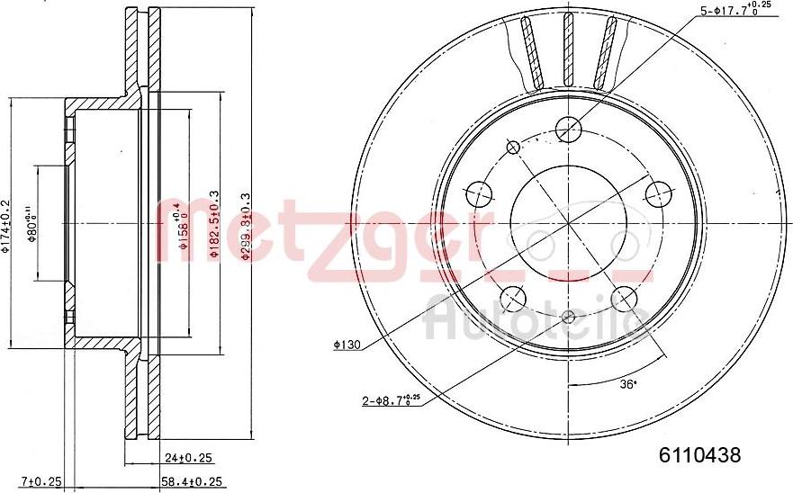 Metzger 6110438 - Гальмівний диск autozip.com.ua