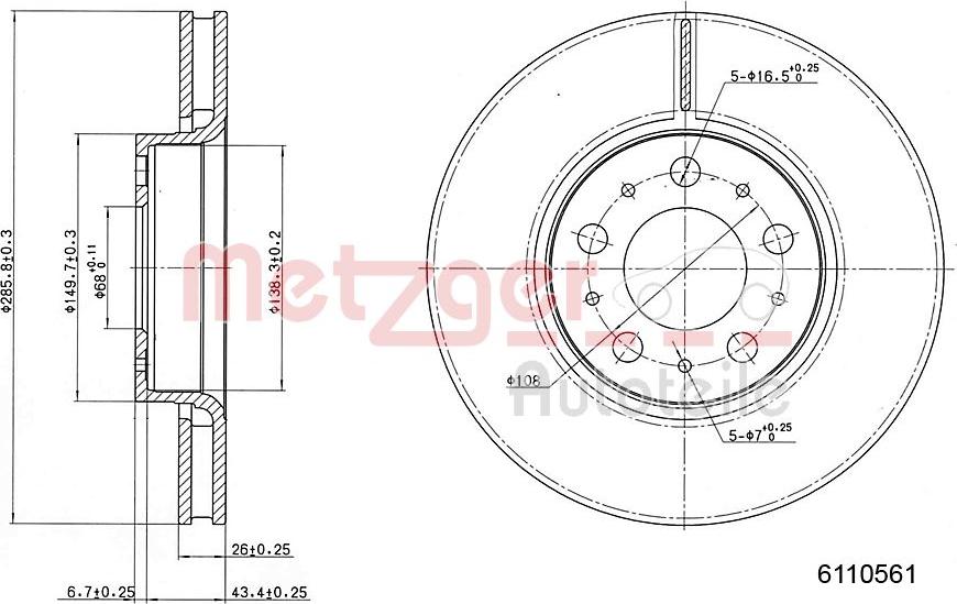 Metzger 6110561 - Гальмівний диск autozip.com.ua