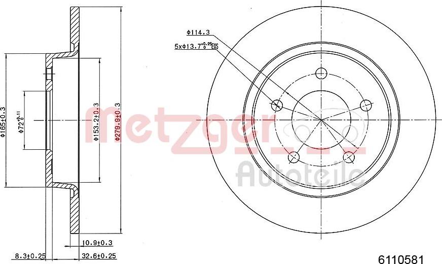 Metzger 6110581 - Гальмівний диск autozip.com.ua