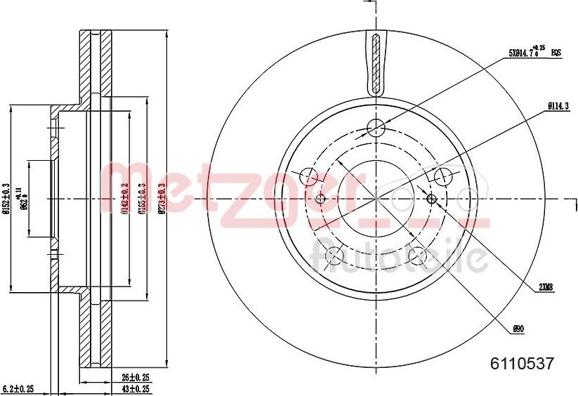 Metzger 6110537 - Гальмівний диск autozip.com.ua