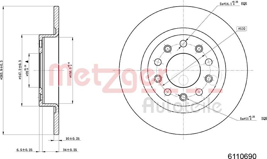 Metzger 6110690 - Гальмівний диск autozip.com.ua