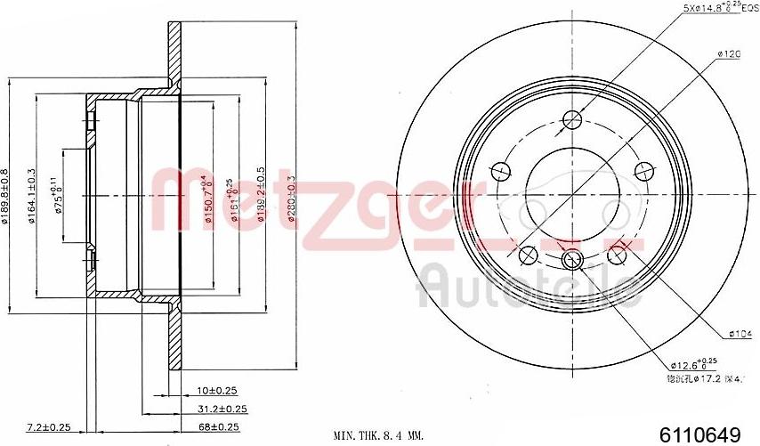 Metzger 6110649 - Гальмівний диск autozip.com.ua