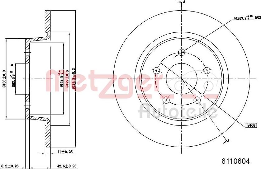 Metzger 6110604 - Гальмівний диск autozip.com.ua