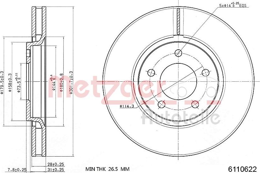 Metzger 6110622 - Гальмівний диск autozip.com.ua