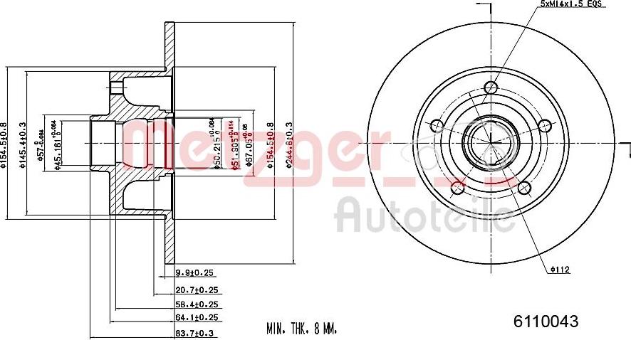 Metzger 6110043 - Гальмівний диск autozip.com.ua