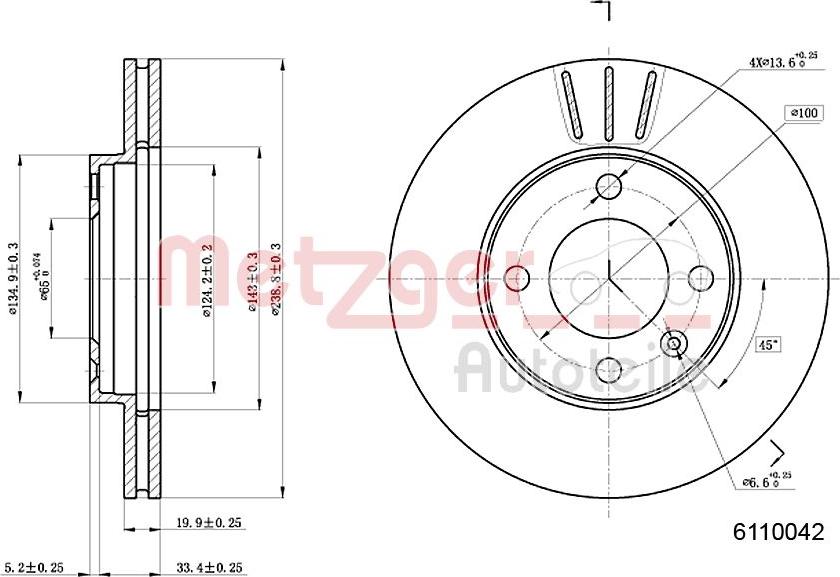 Metzger 6110042 - Гальмівний диск autozip.com.ua