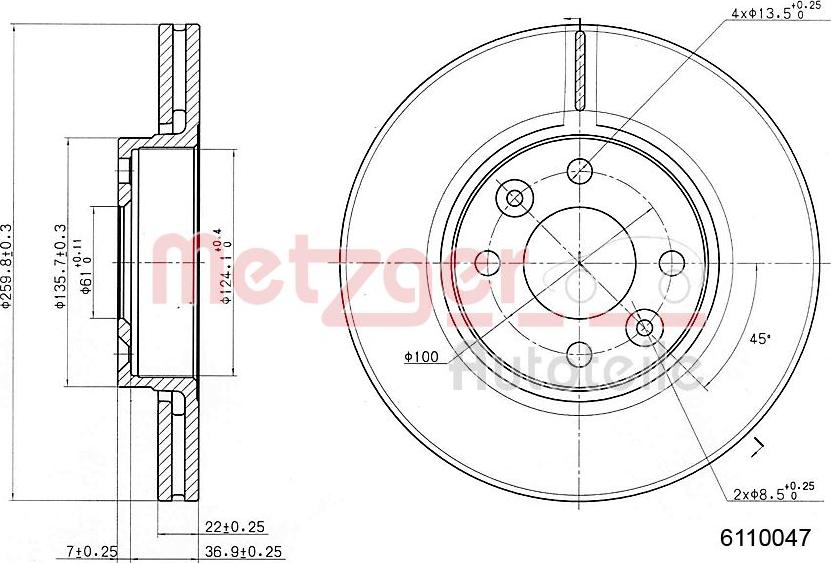 Metzger 6110047 - Гальмівний диск autozip.com.ua