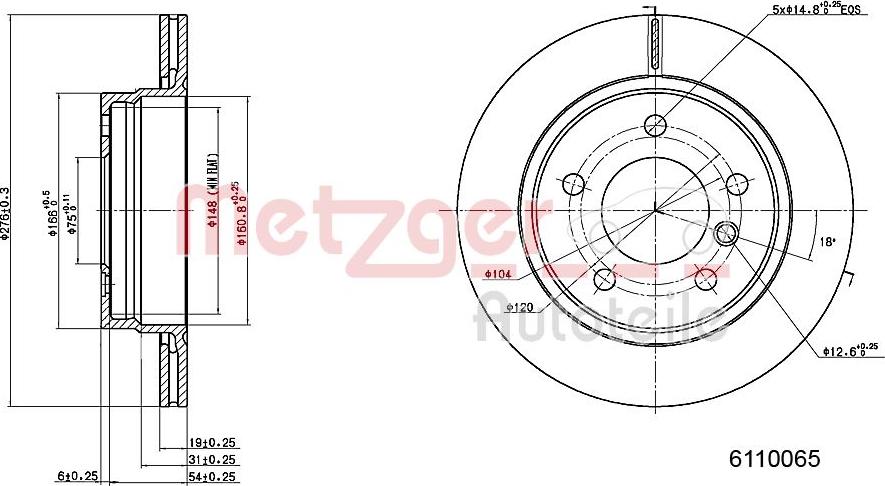 Metzger 6110065 - Гальмівний диск autozip.com.ua