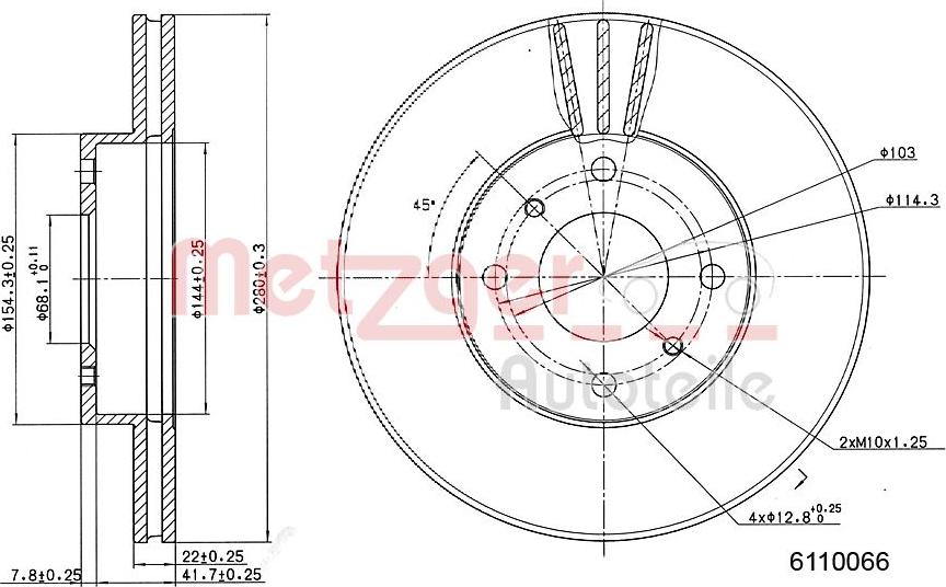 Metzger 6110066 - Гальмівний диск autozip.com.ua