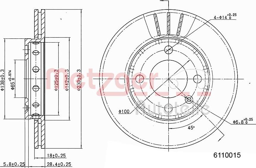 Metzger 6110015 - Гальмівний диск autozip.com.ua