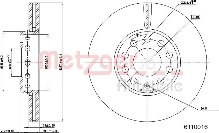 Metzger 6110016 - Гальмівний диск autozip.com.ua