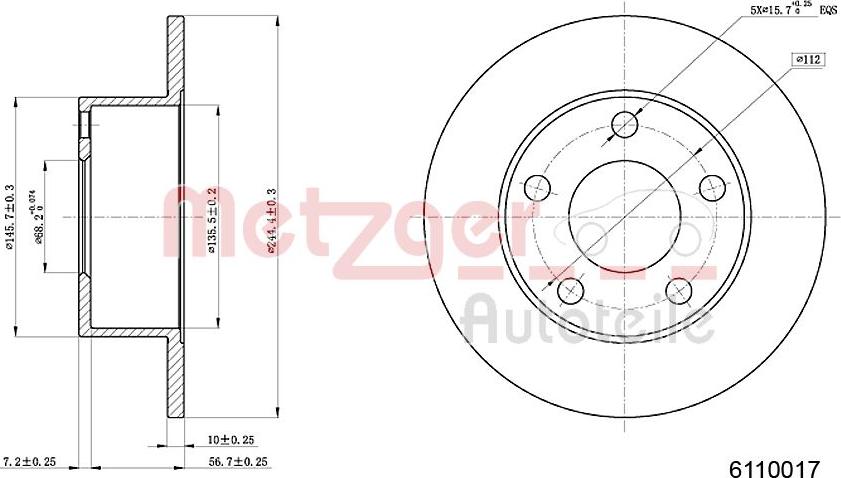 Metzger 6110017 - Гальмівний диск autozip.com.ua