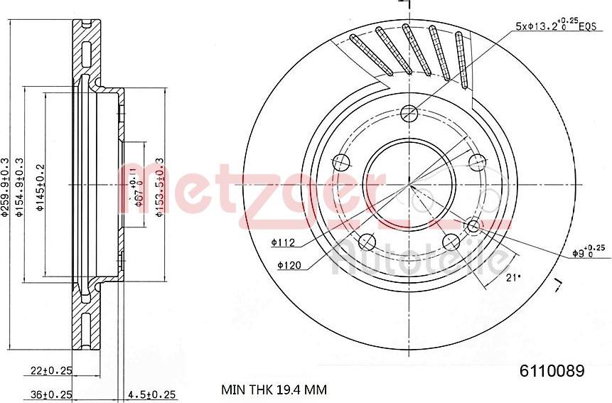 Metzger 6110089 - Гальмівний диск autozip.com.ua