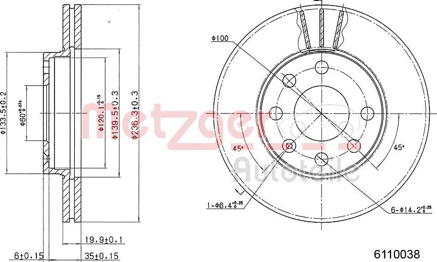 Metzger 6110038 - Гальмівний диск autozip.com.ua