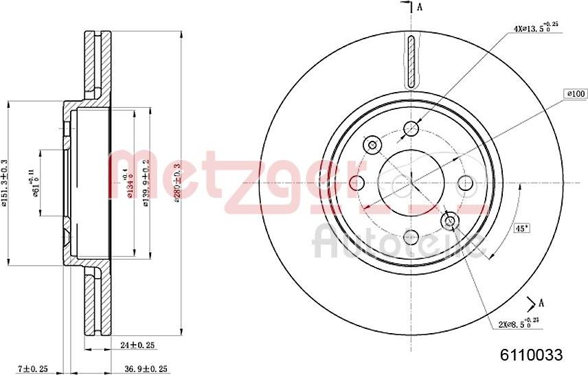 Metzger 6110033 - Гальмівний диск autozip.com.ua