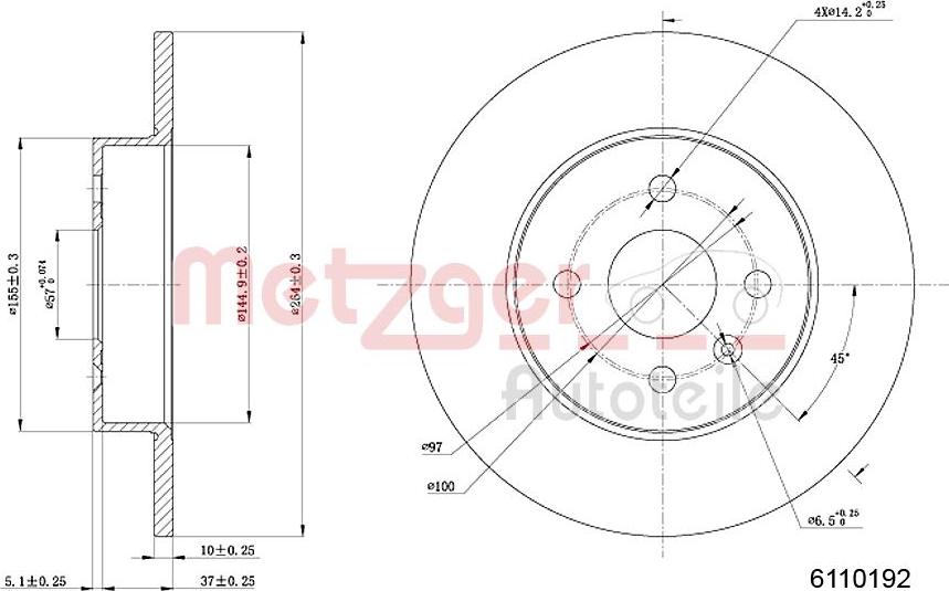 Metzger 6110192 - Гальмівний диск autozip.com.ua