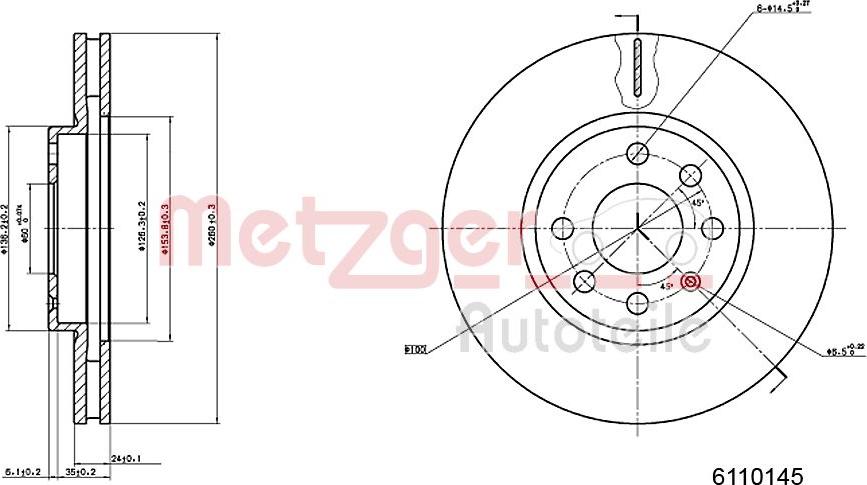 Metzger 6110145 - Гальмівний диск autozip.com.ua