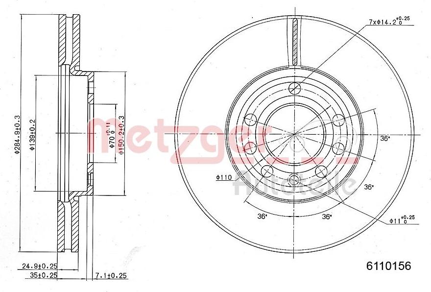 Metzger 6110156 - Гальмівний диск autozip.com.ua