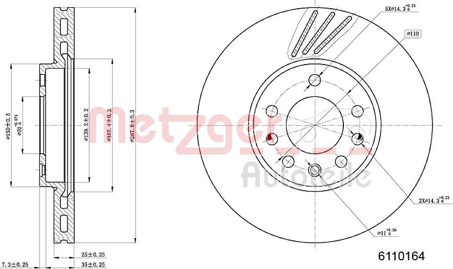 Metzger 6110164 - Гальмівний диск autozip.com.ua