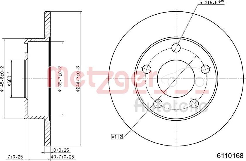 Metzger 6110168 - Гальмівний диск autozip.com.ua