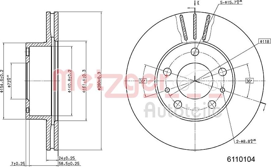 Metzger 6110104 - Гальмівний диск autozip.com.ua