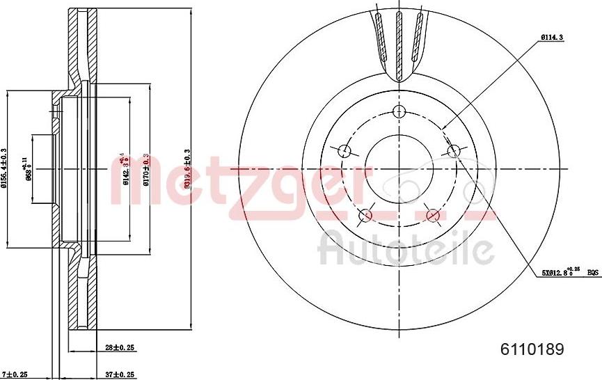 Metzger 6110189 - Гальмівний диск autozip.com.ua