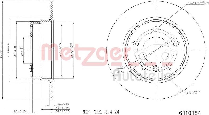 Metzger 6110184 - Гальмівний диск autozip.com.ua