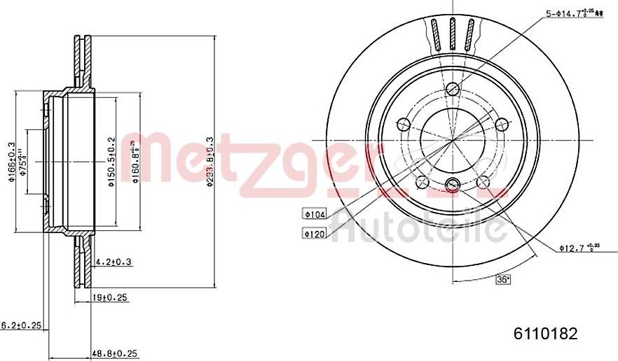 Metzger 6110182 - Гальмівний диск autozip.com.ua