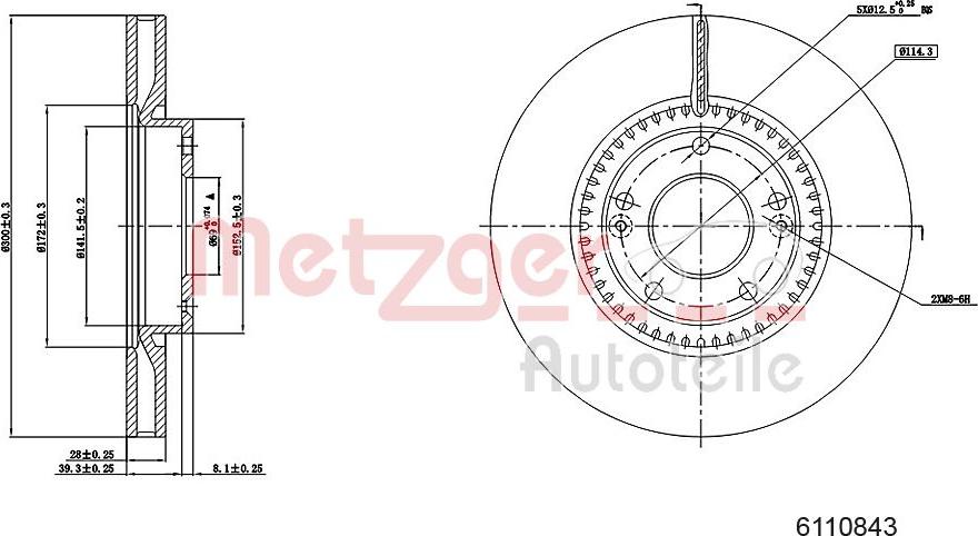 Metzger 6110843 - Гальмівний диск autozip.com.ua