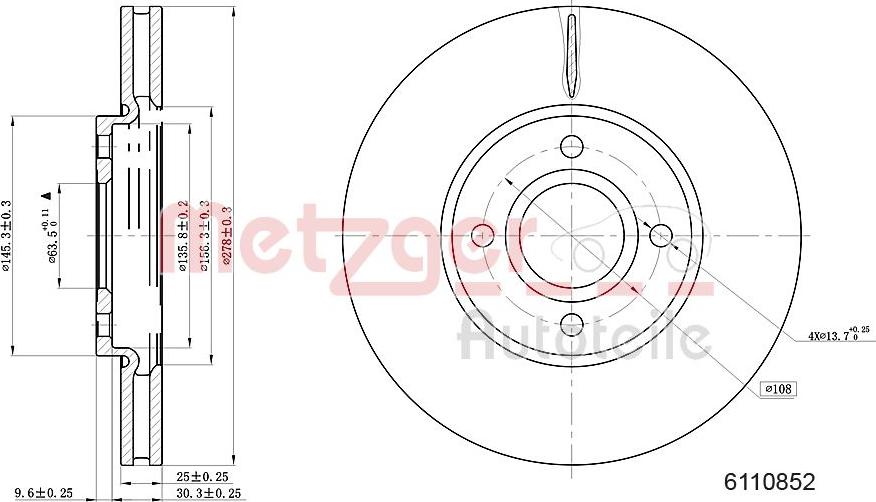 Metzger 6110852 - Гальмівний диск autozip.com.ua