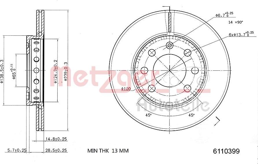 Metzger 6110399 - Гальмівний диск autozip.com.ua