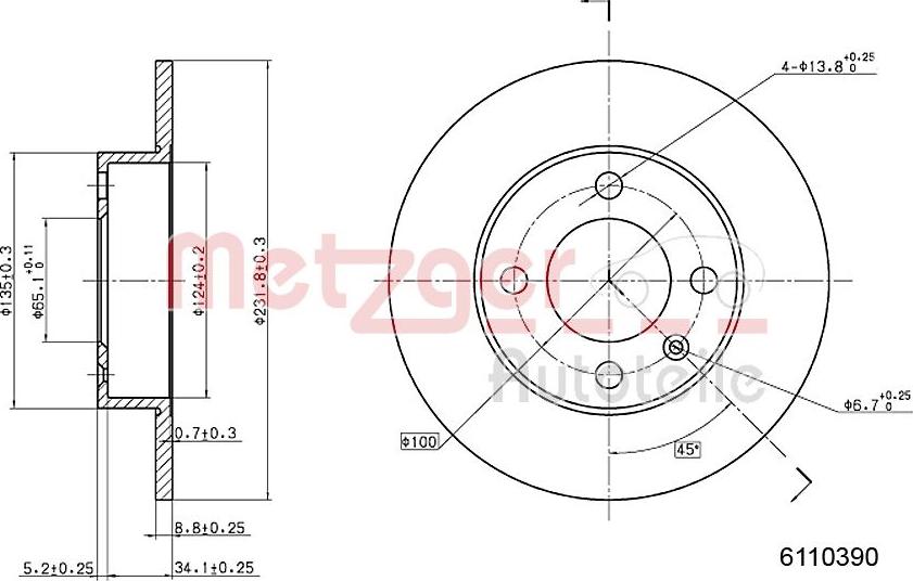 Metzger 6110390 - Гальмівний диск autozip.com.ua