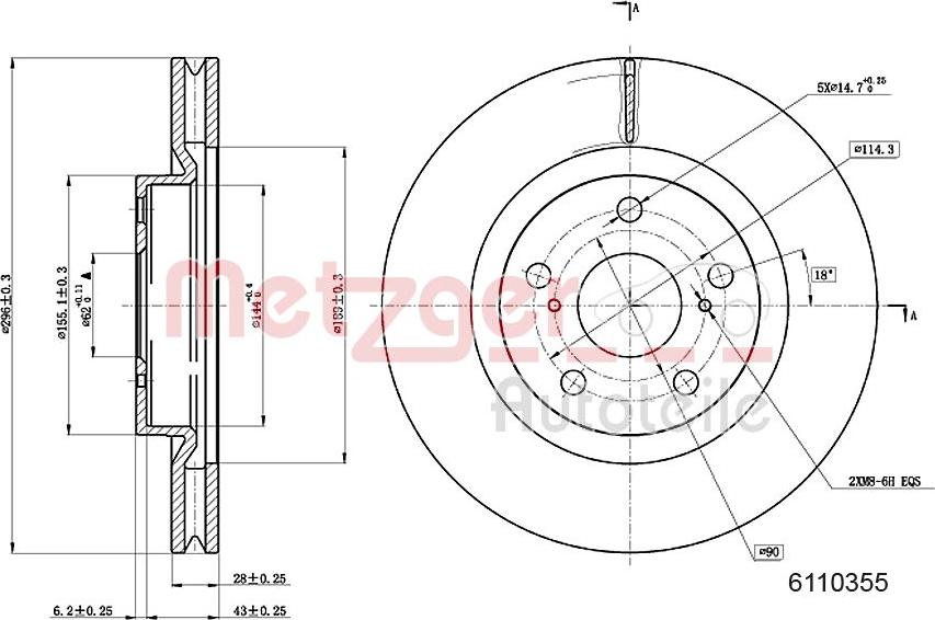 Metzger 6110355 - Гальмівний диск autozip.com.ua