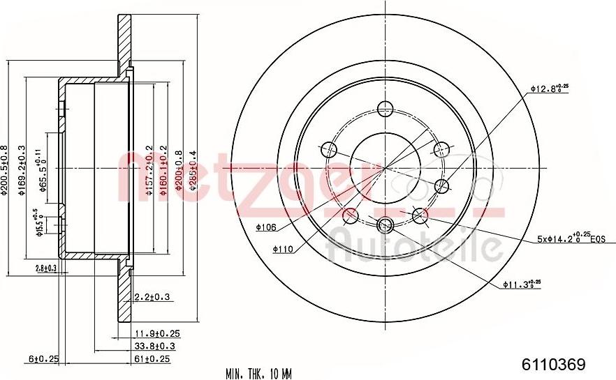 Metzger 6110369 - Гальмівний диск autozip.com.ua